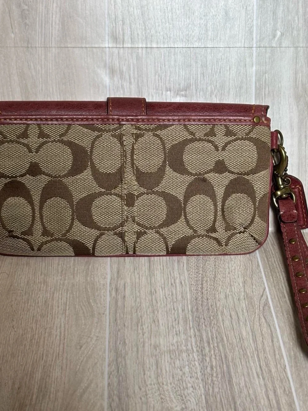 Coach Signature Canvas and Wine Leather Wristlet 2004